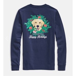 Vineyard Vines womens Graphic tee Family’s Best Friend dog holiday shirt,blue,XL